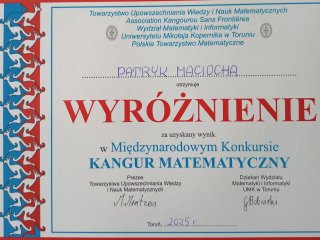 Sukcesy w Międzynarodowym Konkursie &#34;Kangur Matematyczny&#34;