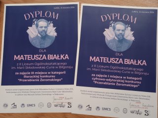 Kolejne nagrody za twórczość artystyczną Mateusza